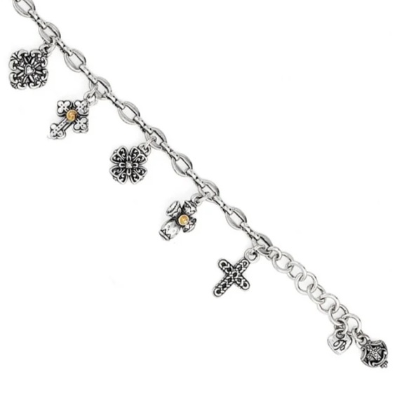 Brighton Eternity Cross Charm Bracelet in Silver with Gold Accents - Picture 4 of 12